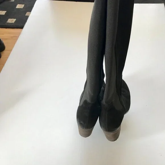 BUENO Black Nubuck Suede Knee-High Stacked Heel Almond Toe Slip-on Elastic EU 39 - Picture 8 of 16